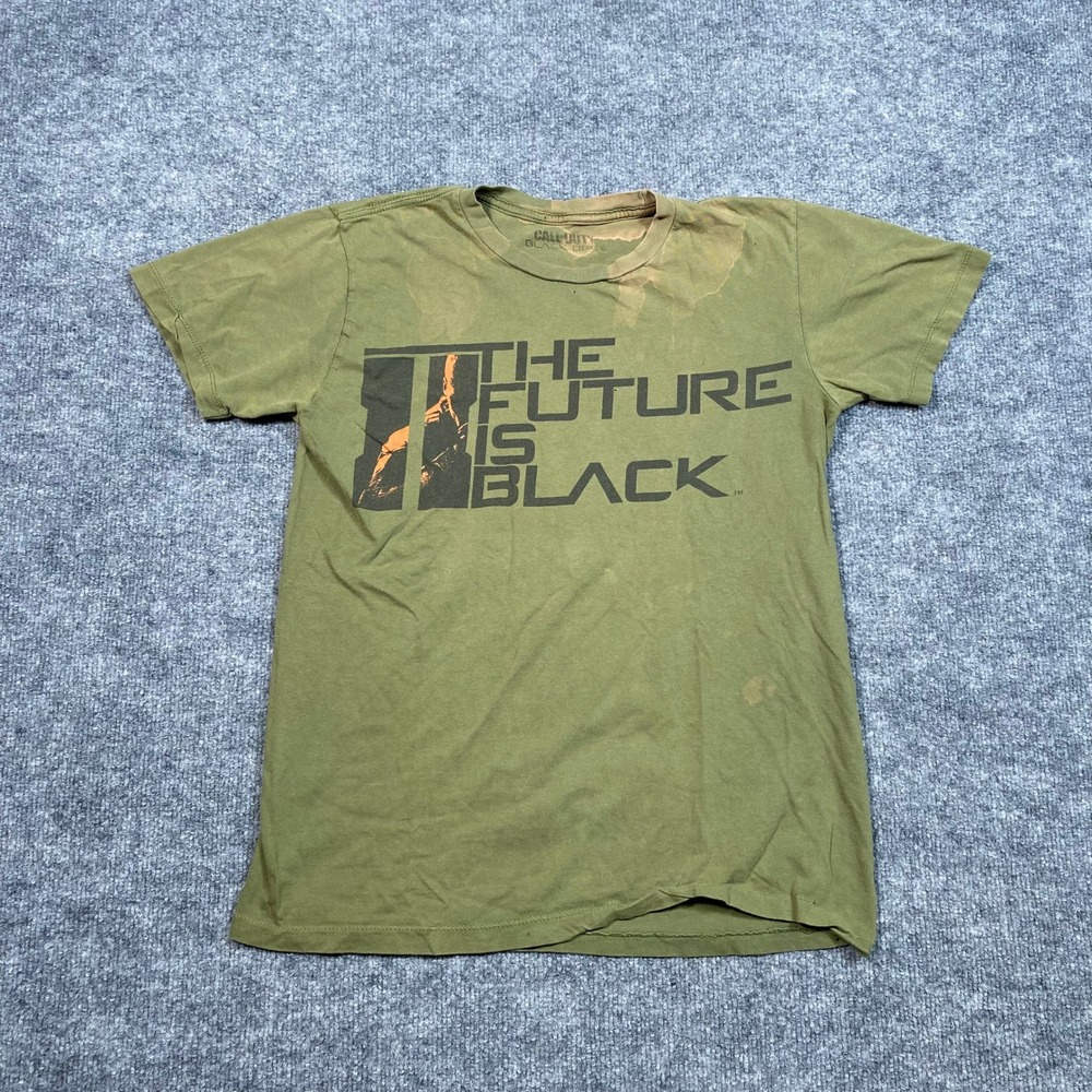 Call of Duty Black Ops II T-Shirt Mens Small Olive Green The Future Is Black